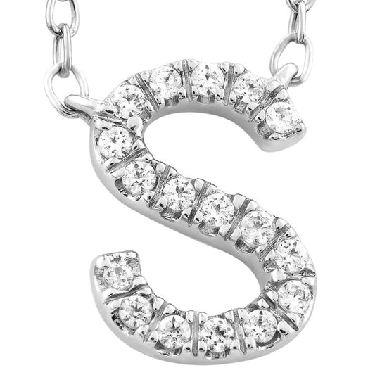 9ct White Gold Initial 'S' with 0.06ct Diamond Necklace