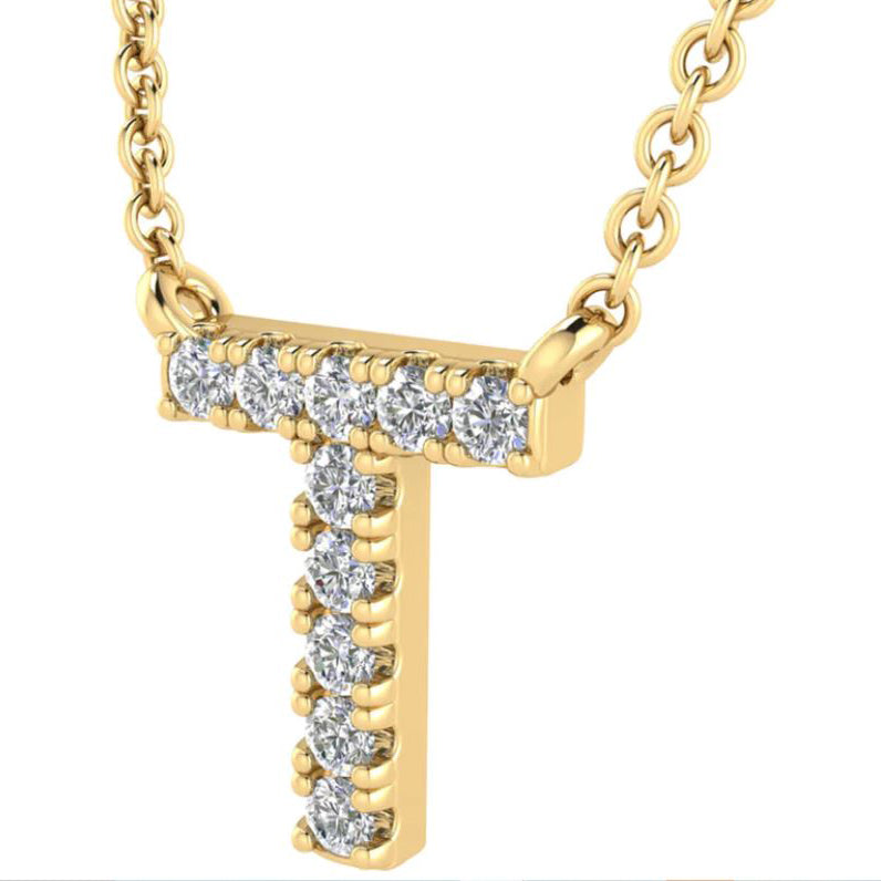 9ct Yellow Gold Initial 'T' with 0.06ct Diamond Necklace