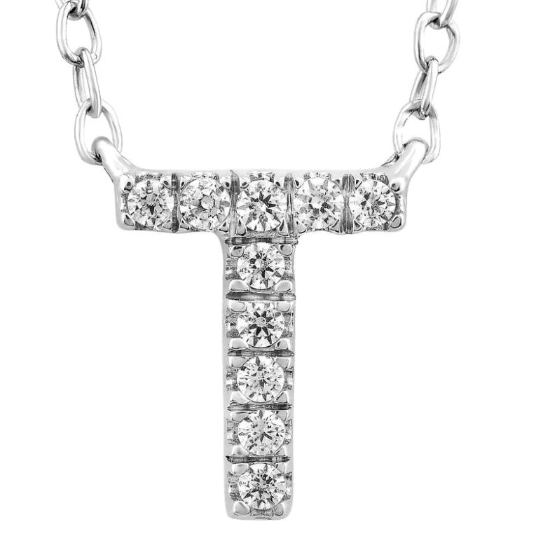 9ct White Gold Initial 'T' with 0.06ct Diamond Necklace