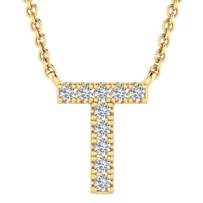 9ct Yellow Gold Initial 'T' with 0.06ct Diamond Necklace