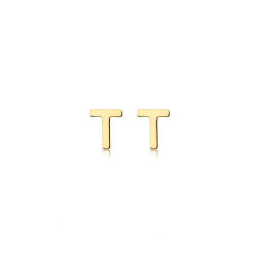 9ct Yellow Gold Petite Initial 'T' Earring