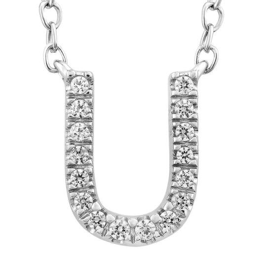 9ct White Gold Initial 'U' with 0.06ct Diamond Necklace