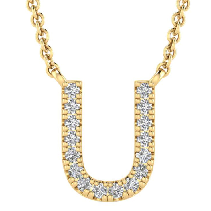 9ct Yellow Gold Initial 'U' with 0.06ct Diamond Necklace