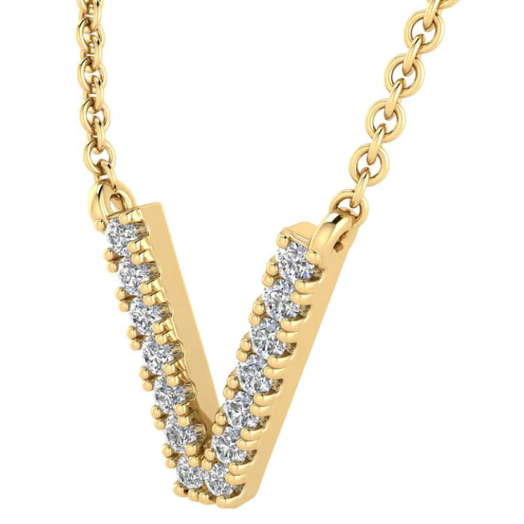 9ct Yellow Gold Initial 'V' with 0.06ct Diamond Necklace