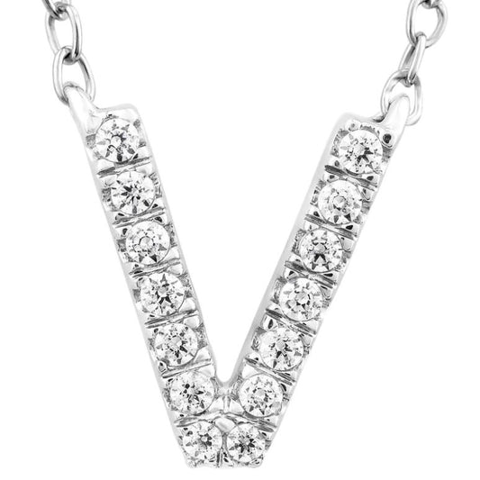 9ct White Gold Initial 'V' with 0.06ct Diamond Necklace