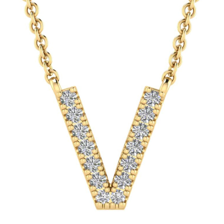 9ct Yellow Gold Initial 'V' with 0.06ct Diamond Necklace