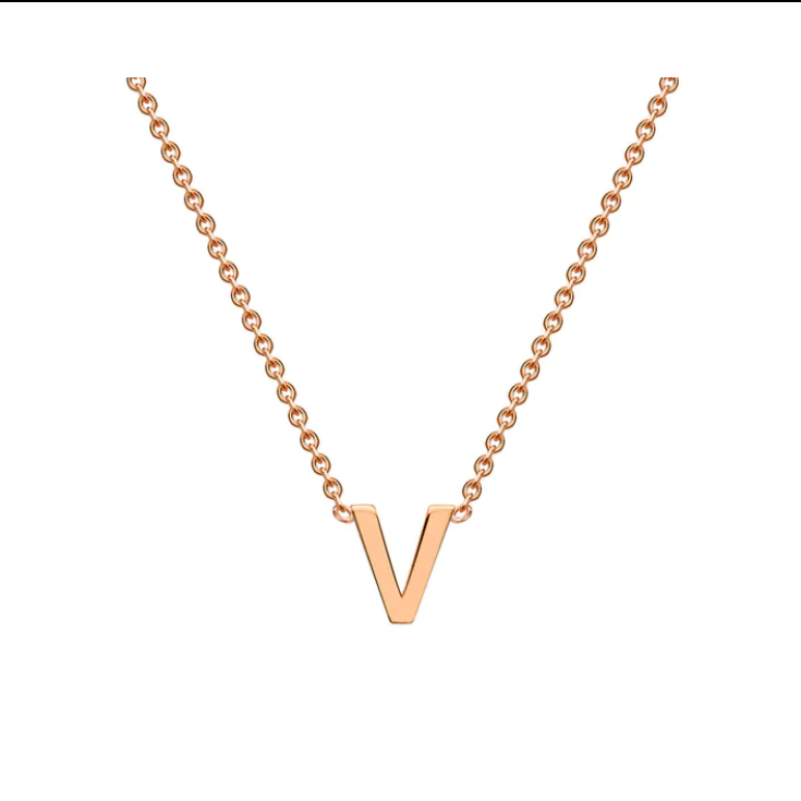 9ct Rose Gold Petite Initial 'V' Necklace