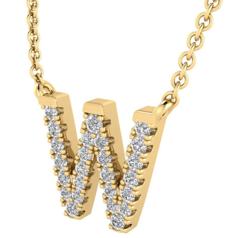 9ct Yellow Gold Initial 'W' with 0.09ct Diamond Necklace