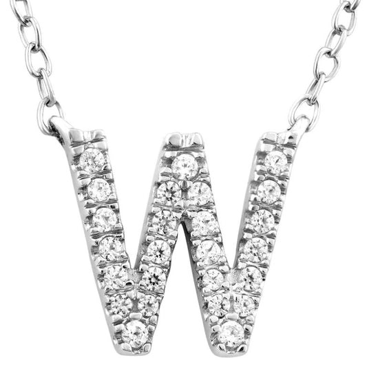 9ct White Gold Initial 'W' with 0.09ct Diamond Necklace