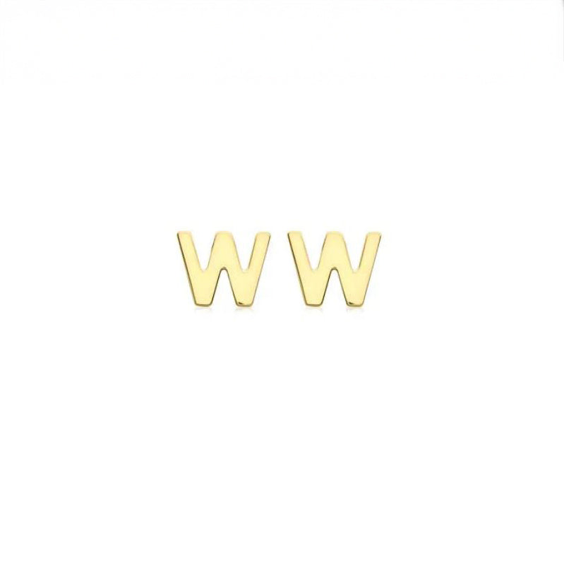 9ct Yellow Gold Petite Initial 'W' Earring