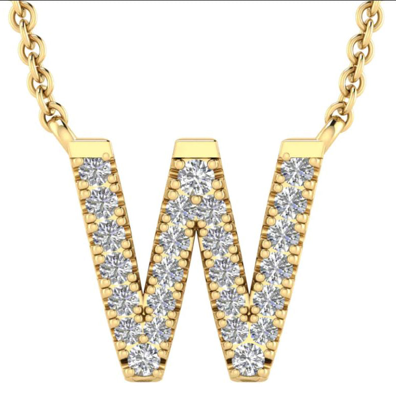 9ct Yellow Gold Initial 'W' with 0.09ct Diamond Necklace