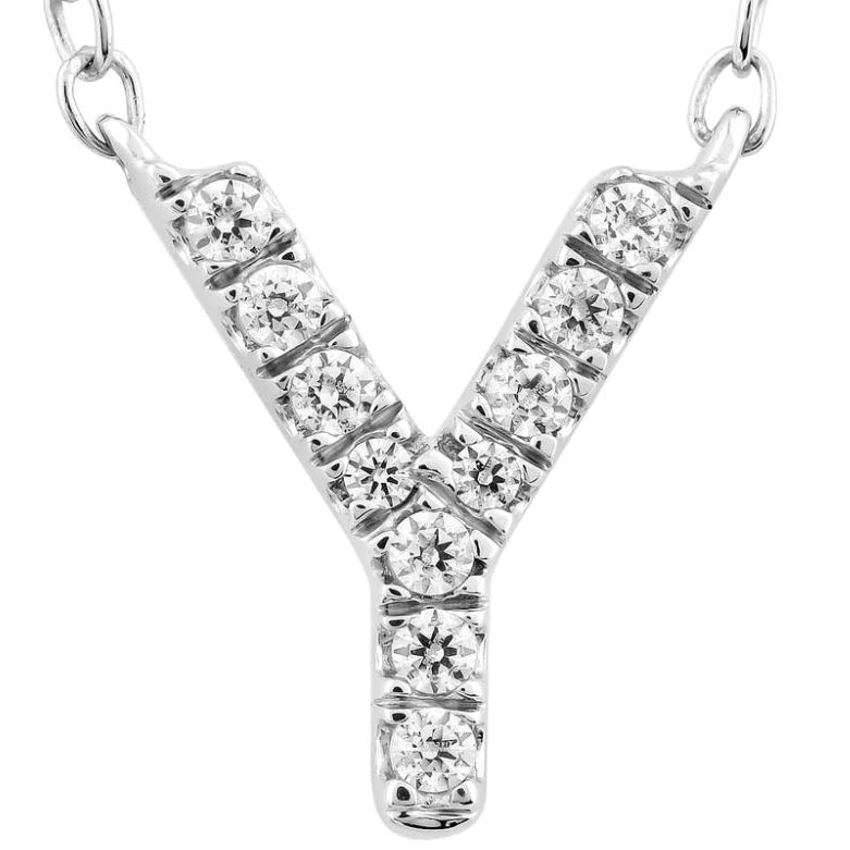 9ct White Gold Initial 'Y' with 0.06ct Diamond Necklace