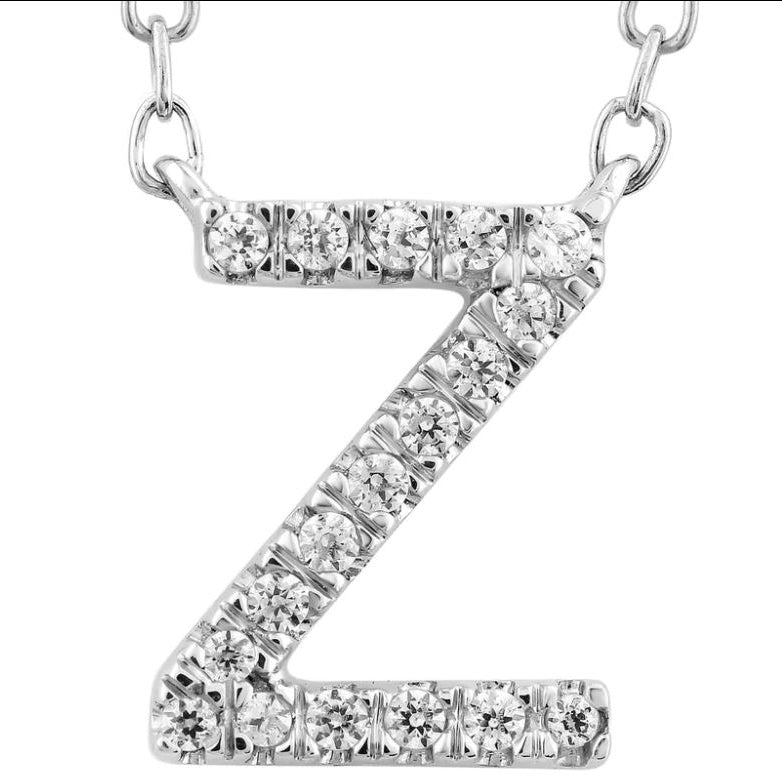 9ct White Gold Initial 'Z' with 0.06ct Diamond Necklace