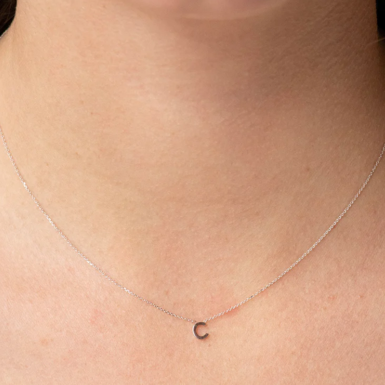 9ct White Gold Petite Initial 'C' Necklace