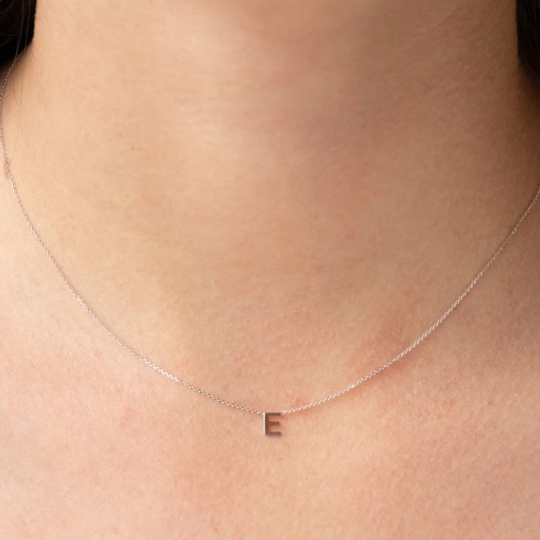 9ct White Gold Petite Initial 'E' Necklace