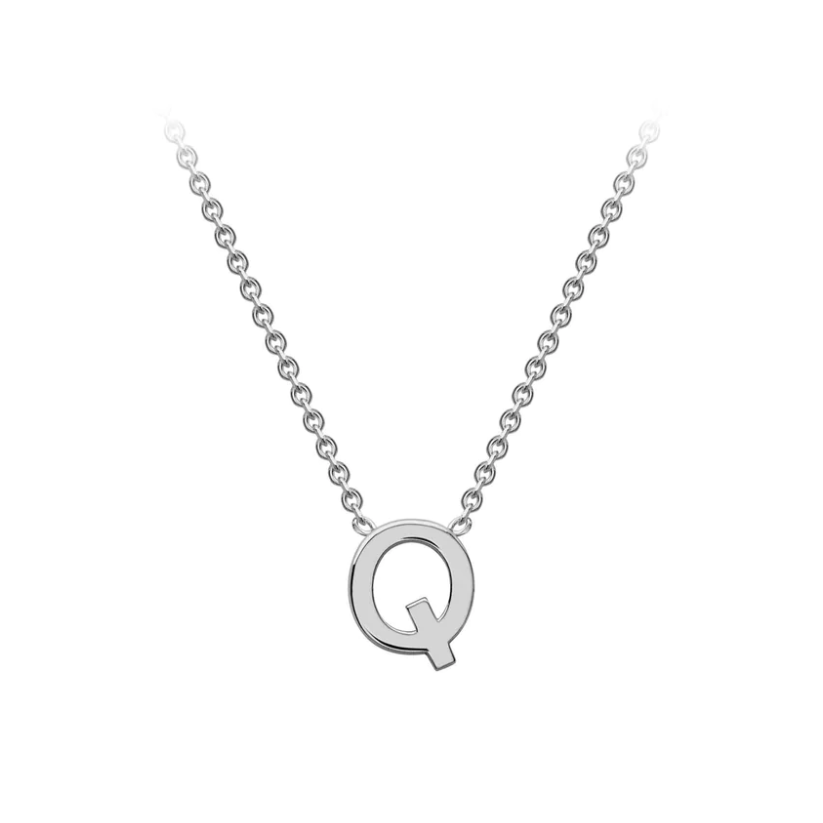 9ct White Gold Petite Initial 'Q' Necklace