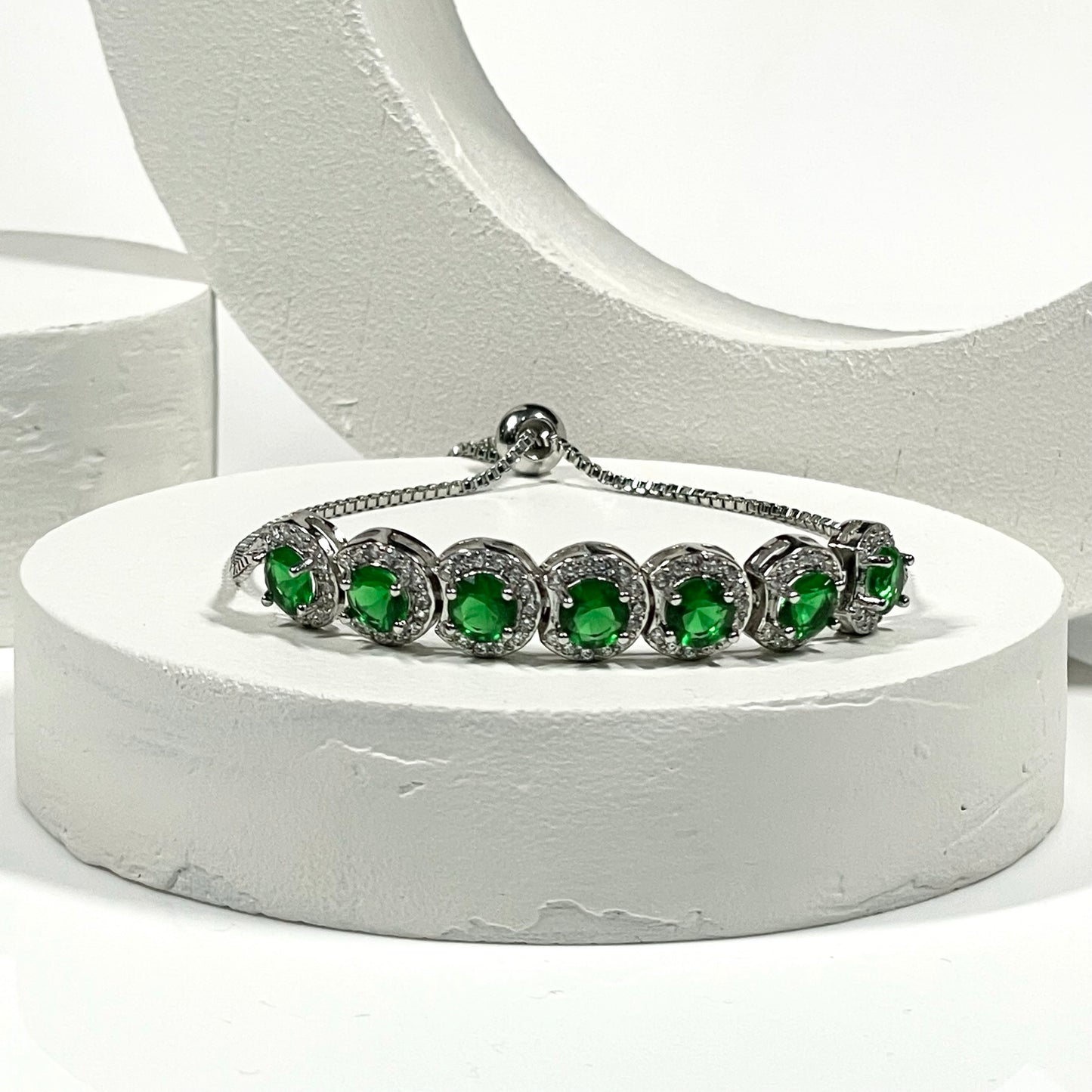 Silver and green halo bracelet