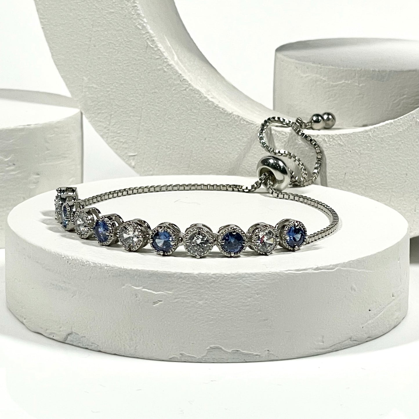 round two tone blue and silver halo bracelet